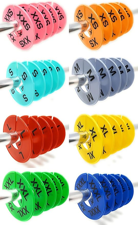 Clothes Size Dividers | 40 Pieces 8 Colors XXS-XXXL | Ultimate Clothing Rack Dividers | Round Clothes Rack Clothes Hangers, C