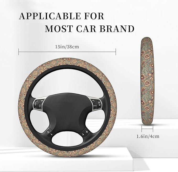 Steering Wheel Cover Universal Fit Car Interior Accessories for Women Men 15 Inch Breathable Anti Slip Odorless Neoprene Stee