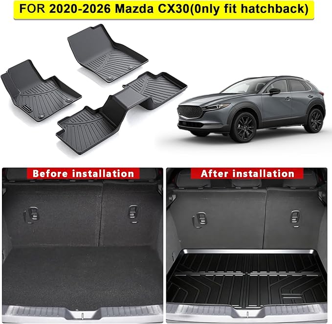 TPE Floor Mats for 2019-2026 Mazda CX30(0nly fit Hatchback) All Weather Car Floor Liners Fit 2019-2026 Mazda CX30 Accessories Black