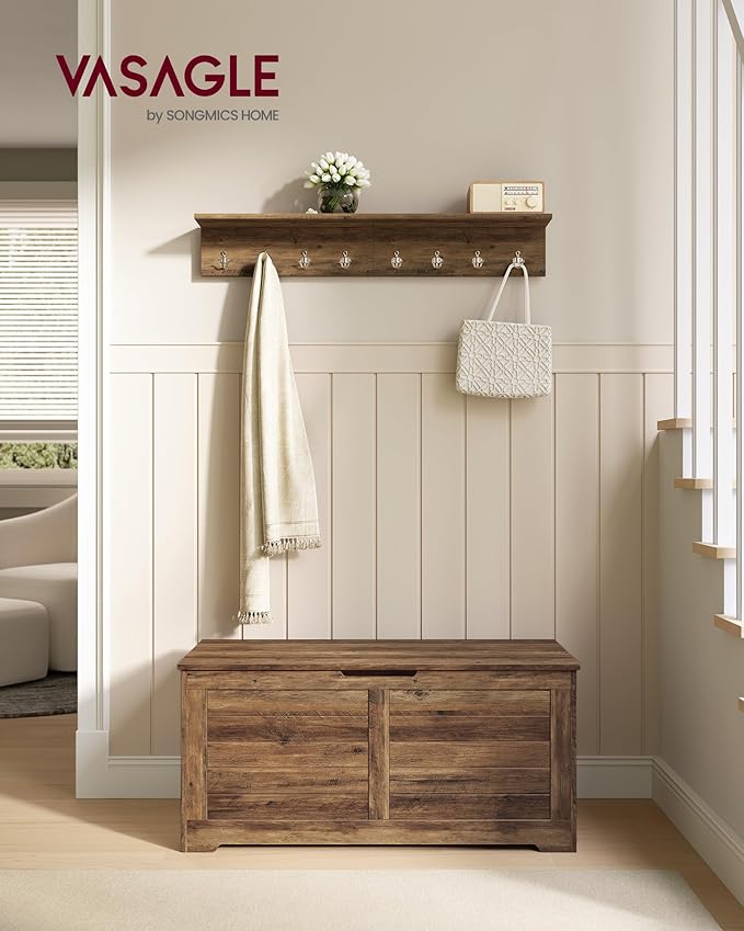 VASAGLE Storage Chest, Storage Bench with 2 Safety Hinges, Farmhouse Style, 15.7 x 39.4 x 18.1 Inches, for Entryway, Bedroom,