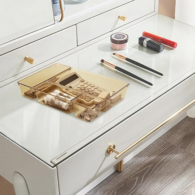 Kitchen Desk Drawer Organizers Storage for Office, Small Acrylic Vanity Trays Makeup Organizer for Drawer Bathroom Plastic Ma