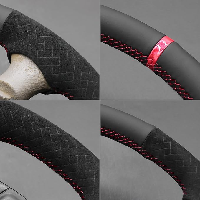 MEWANT Hand Sewn Steering Wheel Cover Wrap for Ford Mustang 1994-2004 Steering Wheel Accessories for Ford Mustang 1994-2004