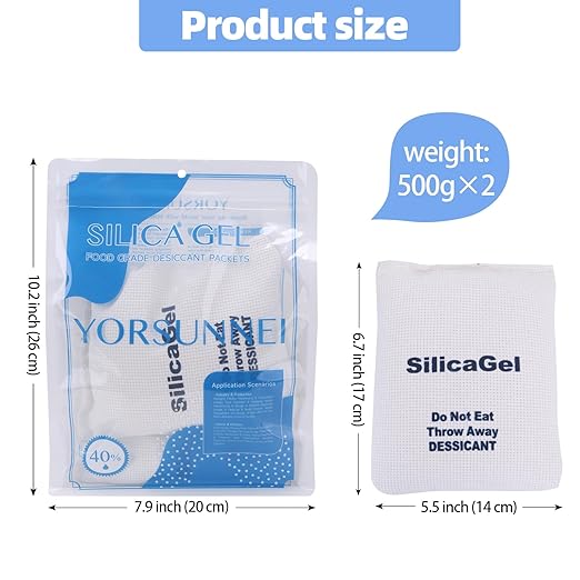 500g Silica Gel Packets,Rechargeable Desiccant Packs, Moisture Absorbers for Moisture Control, Desiccant Dehumidifier for