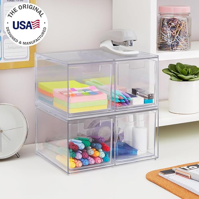 STORi Chloe Space-Saving Clear Drawer Organizer (4 Tall Drawers) Sort Office, Kitchen, Beauty Supplies, Makeup, Pens, Jewelry