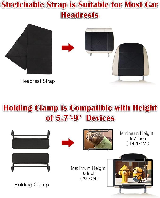 WONNIE 2 Pack Car Headrest Holder for 10-12.9" Large Size Tablets