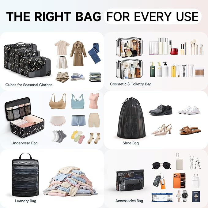 11 Set Packing Cubes for Travel, Gifts for Women Mom Kids, TSA Approved Bags for Makeup, Cosmetic, Toiletry, Suitcase Organiz