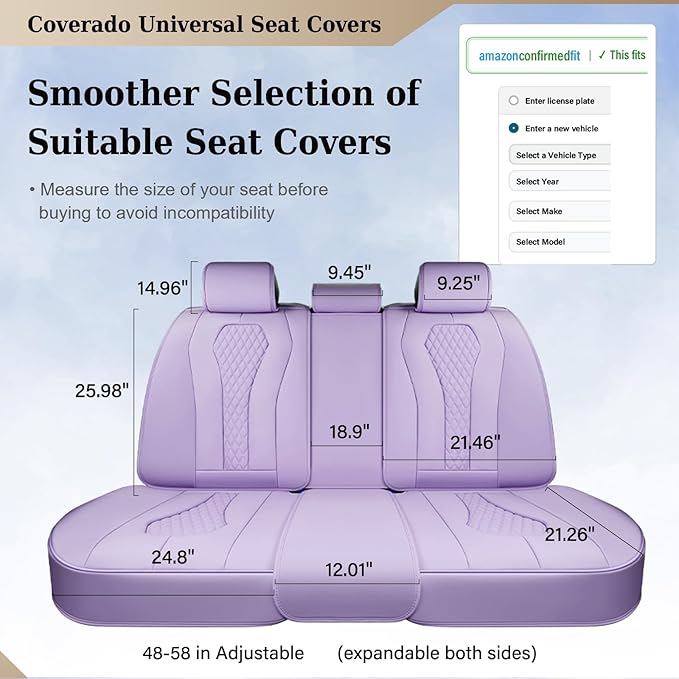 Coverado Purple Car Seat Covers, Back Car Seat Cover, Leather Seat Cover, 3-Pieces Car Seat Cushion, Luxury Seat Cover Seat P