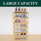 Smiry Small Bamboo Shoe Rack 6-Tier, Stackable Wooden Shoe Organizer for Entryway & Closet, Free Standing Wood Shoe Storage S