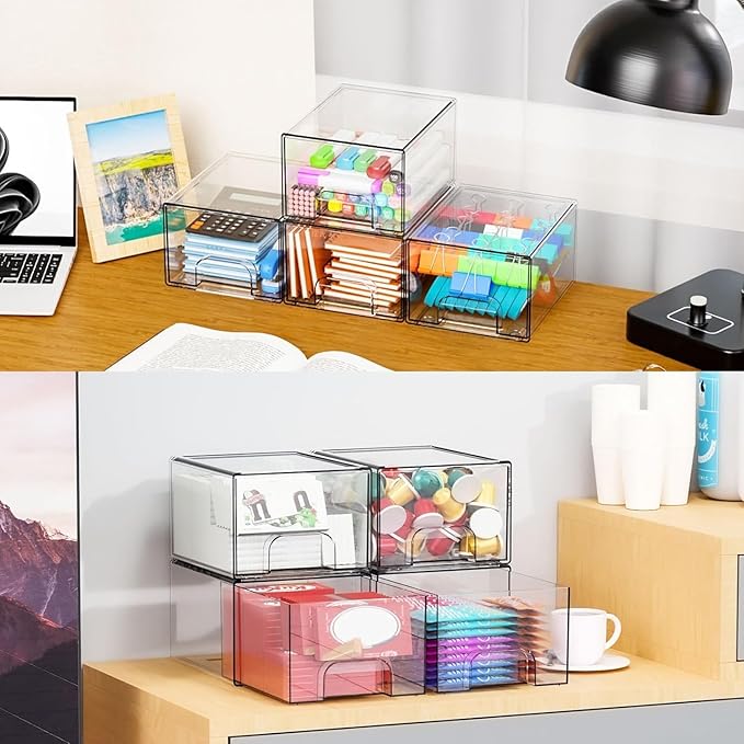 4.4" Tall Small Clear Acrylic Stackable Storage Drawers for Vanity,Under Sink,Bathroom Closet,Medicine Cabinet Organization a