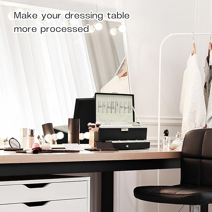 Jewelry Organizer, Travel Jewelry Box Organizers for Women Girls, Jewellery Display Holder 3 Layers Large PU Leather Jeweller