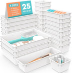 WOWBOX 25 PCS Plastic Drawer Organizer Set, 4 Sizes Desk Drawer Divider Organizers and Storage Bins for Makeup, Jewelry, Gadg