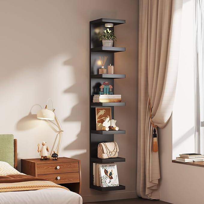7-Tier Vertical Wall Shelf Unit with USB Rechargeable Led Light (Remote Controlled),Versatile Floating Display Shelves,Lack S