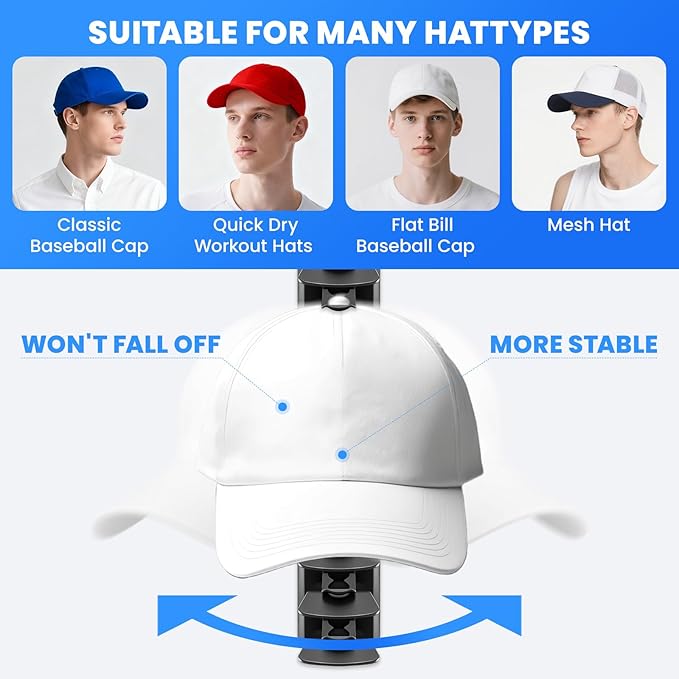 Baseball Cap Storage Rack Wall Mounted - 2-Pack - Holds 40 Caps, Space-Saving Storage and Display Rack - Strong Adhesive Wall
