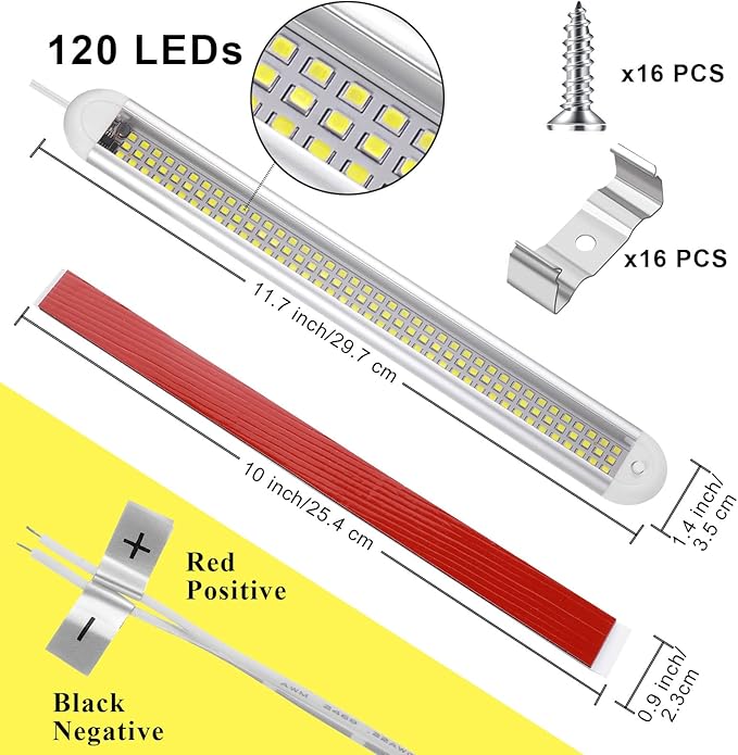 Tallew 8 Pcs 12 Volt LED Strip Lights 12v RV Lights Interior Bar 120LEDs 1500LM Enclosed Boat Trailer Bar with On/Off Switch for Van Cargo Truck Lorry Camper Caravan Motorhome Cabinet