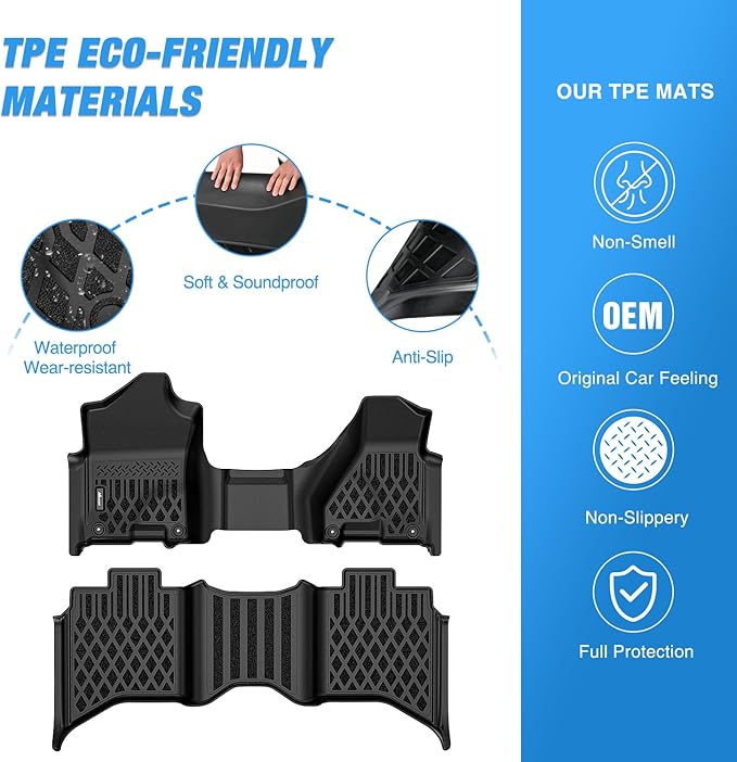 Nilight TPE Floor Mats for Dodge Ram 1500 2500 3500 Bench Seat Crew Cab 2013 2014 2015 2016 2017 2018 & Ram 1500 Classic 2019 2020 2021 2022 2023 2024 All Weather Custom Fit Heavy Duty Floor Liners