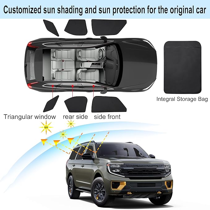 Front Side Half Window Shade Foldable Custom Fit for Ford Expedition SUV 2020-2025 Car Window Shades for Side Window Sun Shade UV Protection Heat Insulation for Camping Sleeping 6PCS