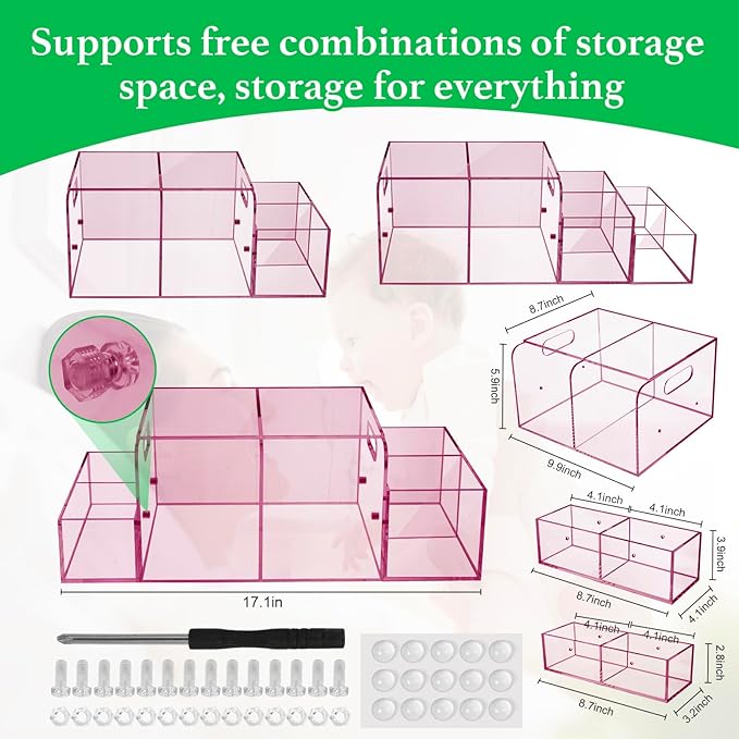 NANYEZH Acrylic Diaper Caddy, Baby Wipes Organizer for Changing Table, Dresser Top Tabletop Organizer with 4 Detachable Compa