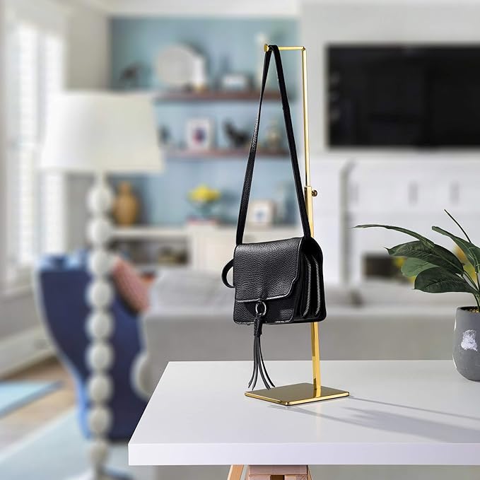 Gold Purse Display Stands - 2 Pack Adjustable Height Purse Display Stand - Metal Handbag Display Stand Set - Single L Hanging