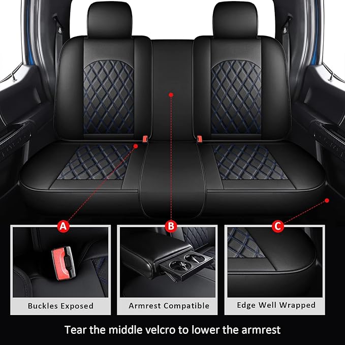 MIROZO Seat Covers Full Set, Car Seat Covers Blue Faux Leather Seat Covers Automotive Seat Covers Car Seat Protector for SUV 
