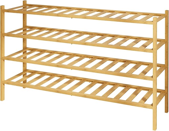 Kitsure Bamboo Wooden Shoe Rack for Closet - Stackable Shoe Organizer with Modular Structure, Space-Saving Shoe Shelf for Ent