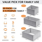 【FAMILY PACK】Drawer Organizer Clothes, 20 Pack Dresser Organizer Bins for Baby Clothes - Underwear Bra Sock Organizer - Fabri