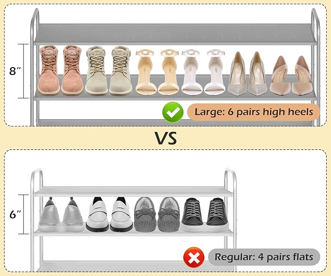 MISSLO Long 3 Tier Shoe Rack for Closet Shoe Organizer Storage Stackable Wide Shoe Shelf Holds 24 Pairs of Men Sneakers, Wome