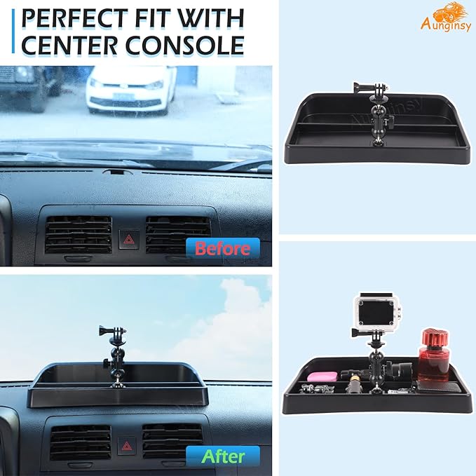 Aunginsy Center Console Dashboard Storage Organizer Tray with Dash Cam Mount Holder Compatible with Hummer H3 2005-2009, Car Cameras Bracket for Go pro/Action Camera Video Record Accessories