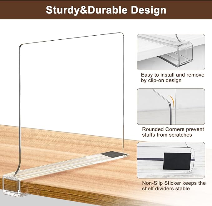 10 Pack Shelf Dividers, Adjustable Shelf Dividers for Closet Organization with Non-Slip Design, Clear Acrylic Shelf Dividers 