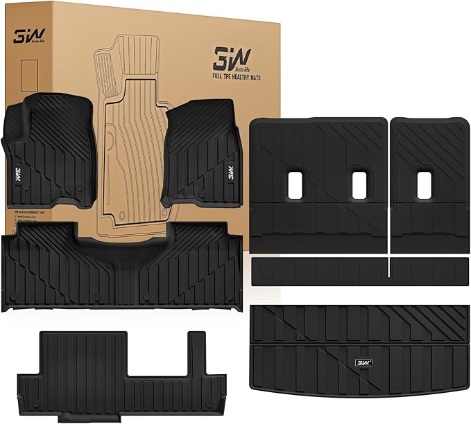 3W Floor Mats & Cargo Liner & Seat Back Mats for 2021-2026 （Only 8 Seats） Chevrolet Chevy Tahoe/GMC Yukon(Not Fit Yukon XL)/Cadillac Escalade(Not Fit Escalade ESV),All Weather Car Mats