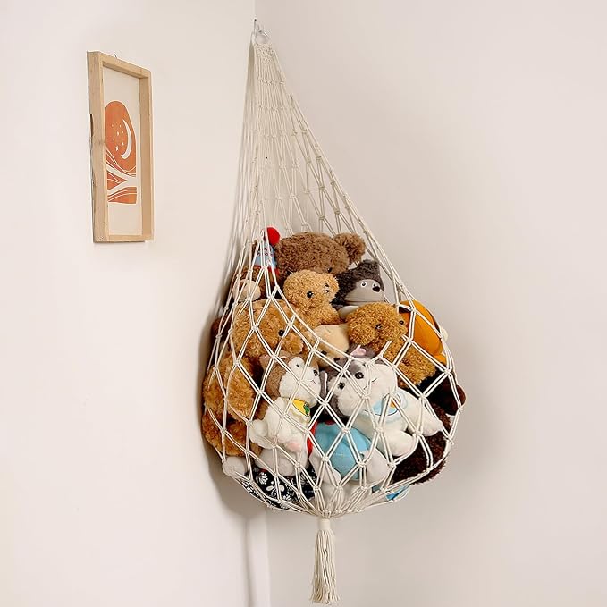 Amdermi Novel Stuffed Animal Hammock Corner Hanging Net for Stuff Aniaml Storage Macrame Toy Display Plush Toy Holder-Perfect