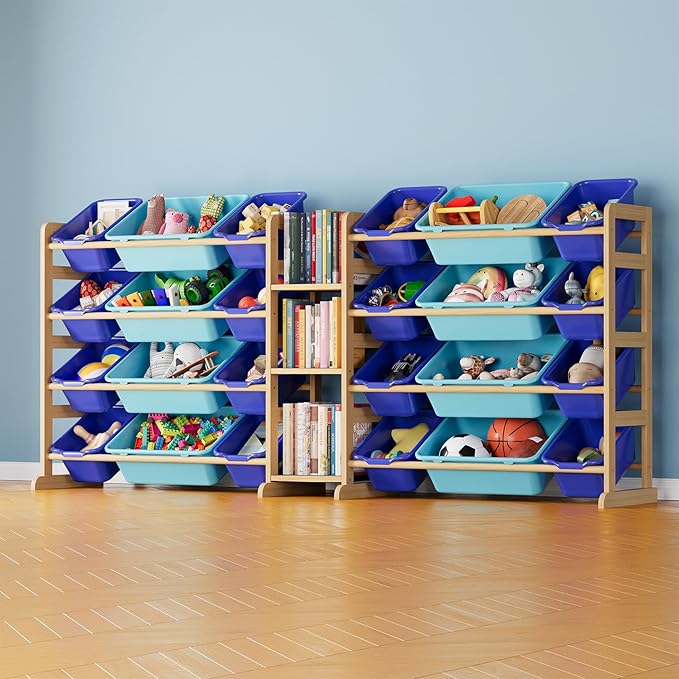 SpaceAid Large Toy Storage Organizer with 24 Bins and 3 Shelves, Toy Organizers Storage Bookshelf, Kids Bin Shelf Box Bookcas