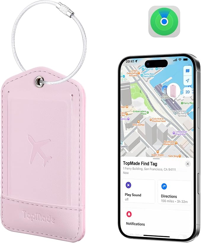 TopMade Smart Luggage Tag with Find My, Premium Leather Luggage Tags for Suitcase, Travel Bags, Backpacks, Anti-Lost Suitcase