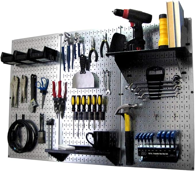 Wall Control Pegboard Organizer 4 ft. Metal Pegboard Standard Tool Storage Kit with Galvanized Toolboard and Black Accessorie