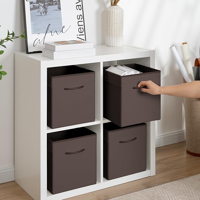 StorageWorks Brown Storage Cubes, 11 Inch Cube Storage Bins with Handle, Cube Storage Organizer Bins for Shelves and Closet, 