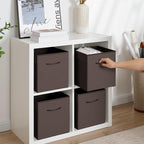 StorageWorks Brown Storage Cubes, 11 Inch Cube Storage Bins with Handle, Cube Storage Organizer Bins for Shelves and Closet, 