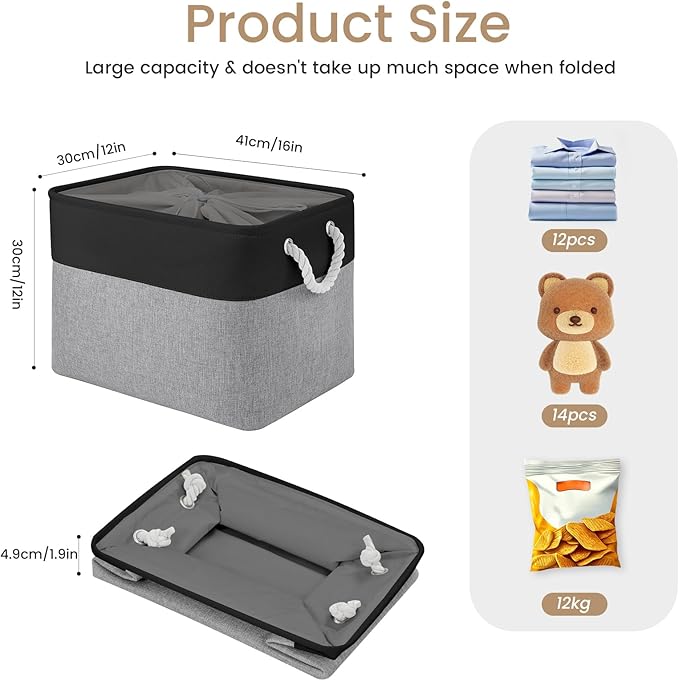 Large Storage Baskets- 16x12x12 inch Storage Bins for Shelves and Closet Organizing, Foldable Fabric Bin for Home Organizatio