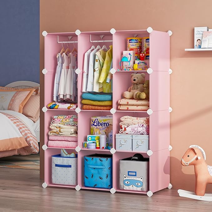 VIPZONE Baby Dresser, Kids Closet Organizers, Portable Kids Wardrobe for Closet, Bedroom, Nursery, Cubby, Cabinet, Clothes, D