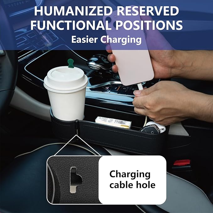 Car Seat Gap Filler Organizer,2 Pack Car Leather Cup Holder Gap Bag,Car Seat Storage Box with Cup Holder Expander,Car Organizer Front Seat for Holding Phone, Glasses, Keys, Cards (Black)