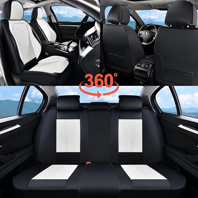 Coverado Leather Seat Covers, Car Seat Covers Full Set, Waterproof Nappa Leather Car Seat Cover, Car Seat Protectors 5 Seats,