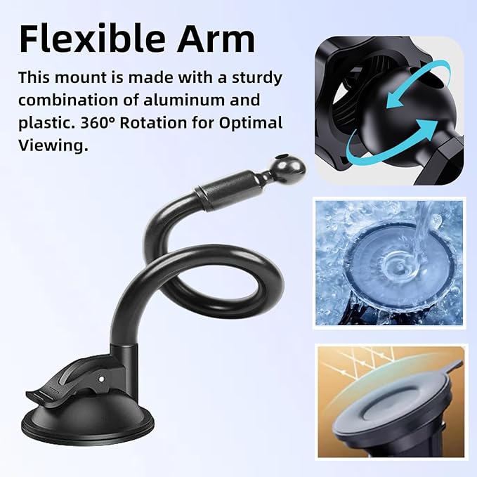 Suction Cup Mount for Carplay Screen with 11.8” Long Arm, 360° Adjustable Aluminum Alloy Arm Strength Windshield Dashboard Mount with 78mm Strong Adhesive Disk Replacement Holder for GPS Mount