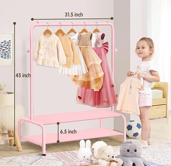 mirolam Kids Clothing Rack - Dress Up Storage - Dress Up Rack for Little Girls - Small Kids Costume Wardrobe with 2 Fabric Sh