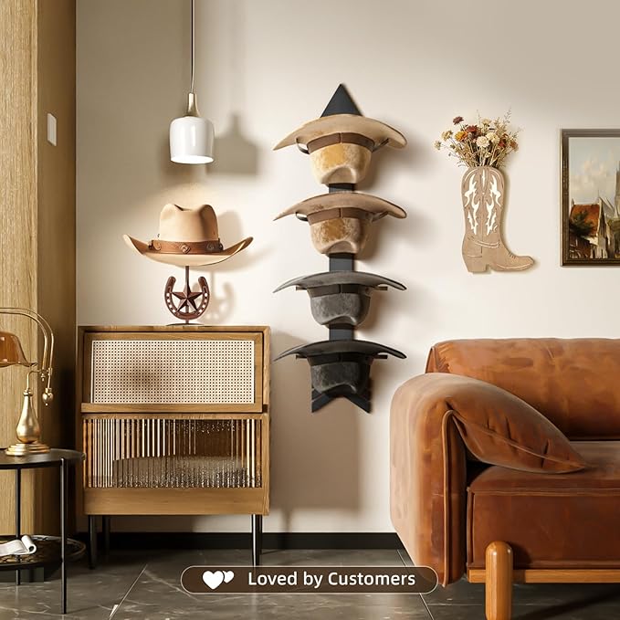 Cowboy Hat Rack for Wall Hat Organizer for 10 Baseball Caps and 3 Cowboy Hat with Solid Wood Arrow Hat Holder Cowgirl Hat Han