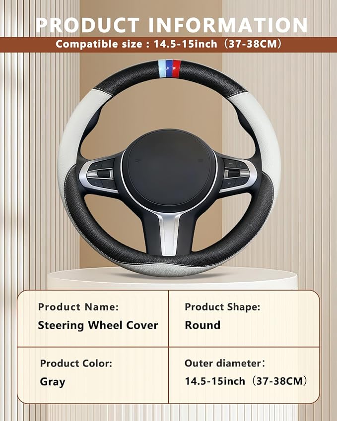 Customized Auto Car Steering Wheel Cover for X1 X2 X3 X4 X5 X6 X7 i3 i4 i5 i8 535i 740Li 335i M3 M4 M5 Z1 Z3 Z4 Z5 (Gray)