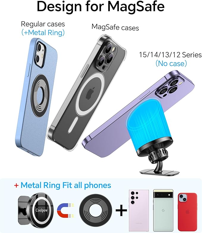 for iPhone MagSafe Car Mount Dashboard【Stronger Magnets】 Magnetic Phone Holder for Car Dash【Hands Free 】 Magsafe car Holder for Car Fit iPhone 15 14 13 12 Pro Max Plus Mini Mag Safe Case &Cell Phone