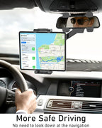 Rearview Mirror Tablet Holder for Car, [Rear View Mirror 4 Claws Design] 360° Rotatable and Retractable, Fit Thick Cases [Deep Max 1.18"] for iPad Pro Air Mini, Galaxy Tab, iPhone, 6-15.6" Devices