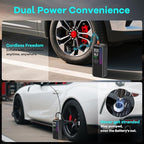 Tire Inflator Portable Air Compressor, 150 PSI Cordless Air Pump, Dual Power 6000mAh, 12V DC Car Plug, Fast Inflation 24L/Min, Auto Shut-Off, LED Light, 4 Preset Modes for Car, Bike, Motorcycle, Balls
