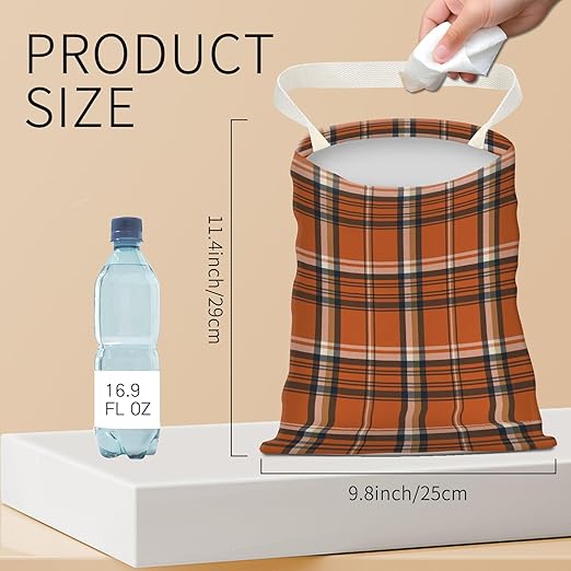 Hanging Car Garbage Bag, Cute Car Trash Can Bag, Automotive Accessories for Women Men Orange Blue Buffalo Plaid