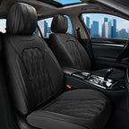 Coverado Car Seat Cover, Black Seat Cover for Cars, Luxury Leather Seat Covers Full Set with Embossed Pattern, Waterproof Car