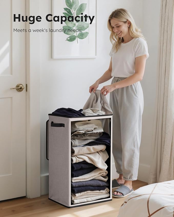 SOLEDI Laundry Hamper with Lid 90L Large & Tall Collapsible Laundry Basket, Clothes Hamper with Bag Removable Easy to Carry, 