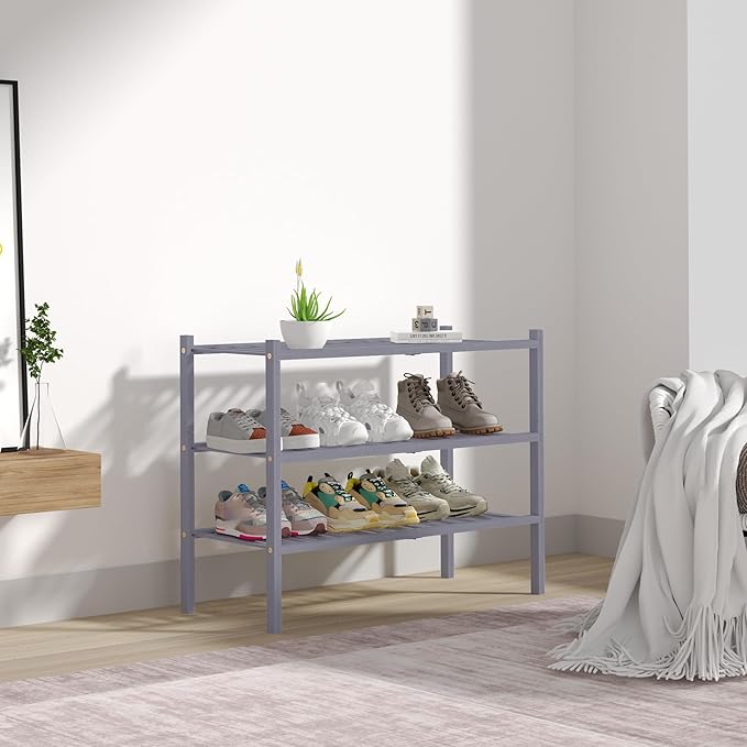 ROMGUAR CRAFT 3 Tier Bamboo Shoe Rack for Closet Free Standing Wood Shoe Shelf Storage Organizer for Entryway Small Space Sta